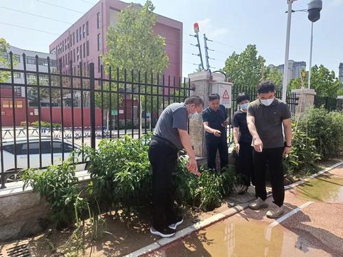 郑东新区教育文化体育局副局长宋妥查看校园积水情况